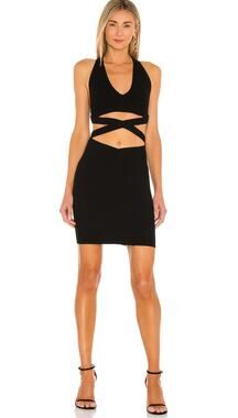 Michael Costello x Revolve Dress Emmaline Bandage Small Ribbed Black